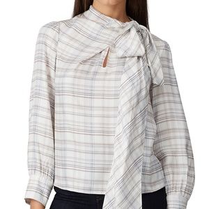 Rebecca Taylor Plaid Silk Blend Tie Blouse Size 10